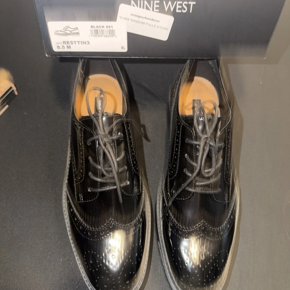 9 West Women's Brogues Patent Leather Wing Tip Platform Derby Shoe Sz 8.5 NIB - Picture 9 of 9